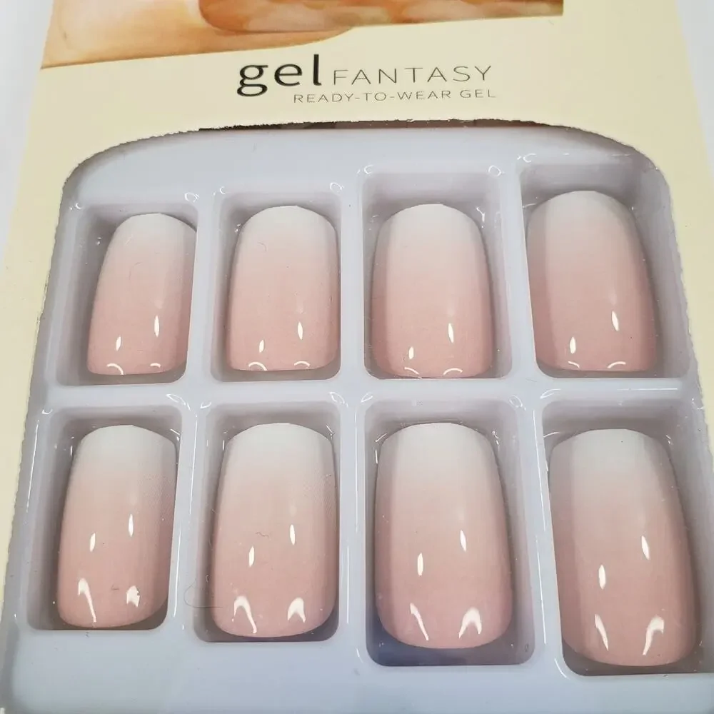 Ombre Square Press On Nails French Tip Style 25 pc Set Short Natural False Kit - Picture 4 of 6